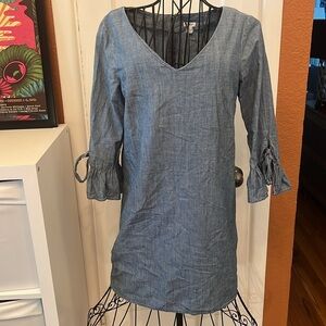 J. Crew Chambray ruffle tie-sleeve dress-Size 4